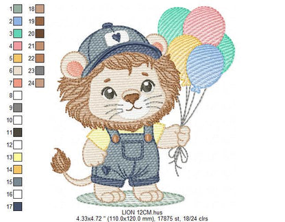 Lion with balloons embroidery designs - Safari animal embroidery design machine embroidery pattern - Baby boy embroidery - instant download