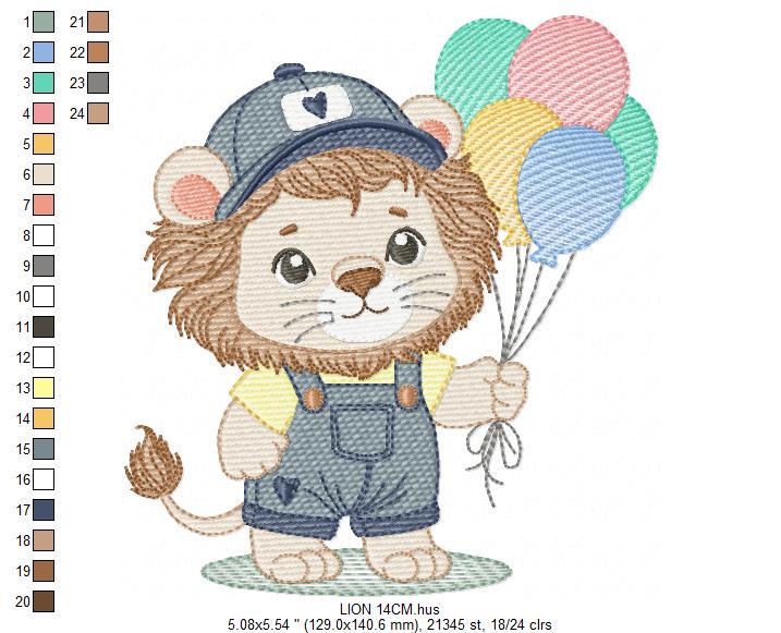 Lion with balloons embroidery designs - Safari animal embroidery design machine embroidery pattern - Baby boy embroidery - instant download