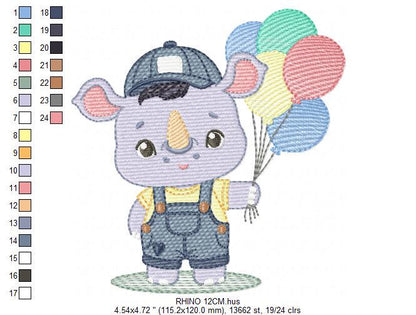 Rhino embroidery designs - Animal safari embroidery design machine embroidery pattern - Baby boy embroidery file - instant download pes jef