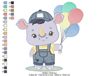 Rhino embroidery designs - Animal safari embroidery design machine embroidery pattern - Baby boy embroidery file - instant download pes jef