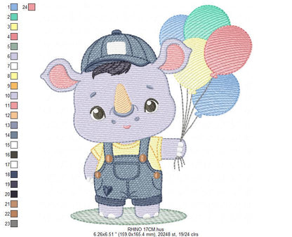 Rhino embroidery designs - Animal safari embroidery design machine embroidery pattern - Baby boy embroidery file - instant download pes jef