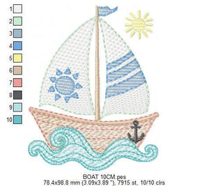 Boat embroidery designs - Sailboat embroidery design machine embroidery pattern - Sea Ocean Nautical embroidery file - instant download pes