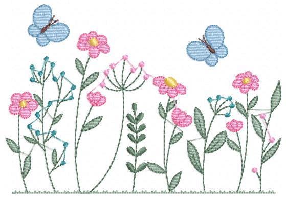 Flower garden embroidery designs - Butterfly embroidery design machine embroidery pattern - Kitchen towel embroidery file - instant download