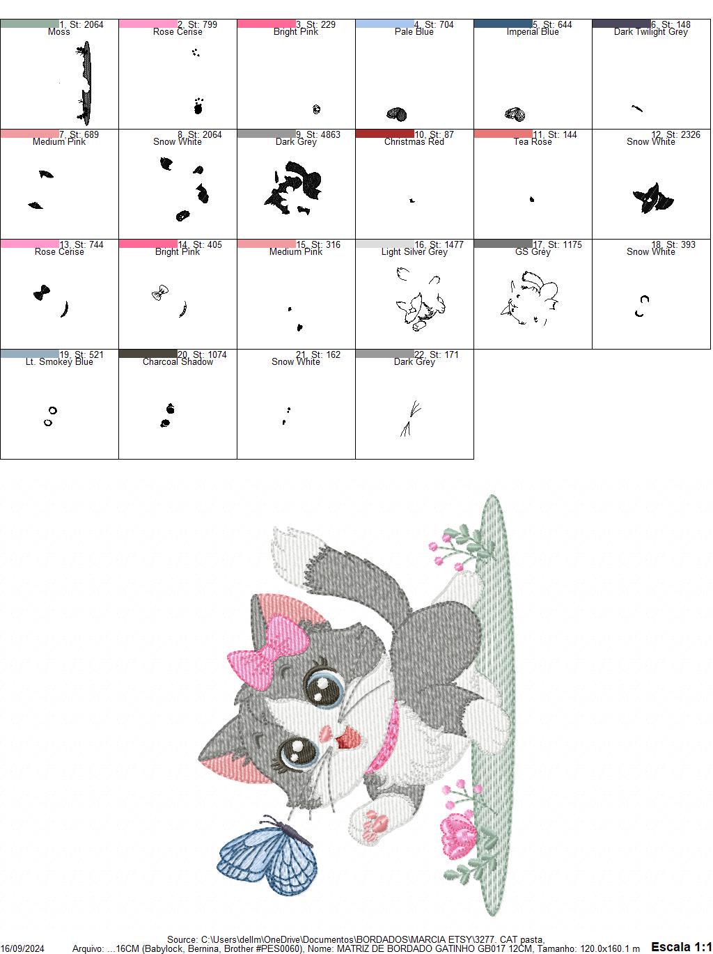 Cat embroidery design - Kitty embroidery designs machine embroidery pattern - Cat with flowers and butterfly embroidery - instant download