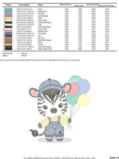 Zebra embroidery designs - Animal with balloons embroidery design machine embroidery pattern - Safari Party embroidery - instant download