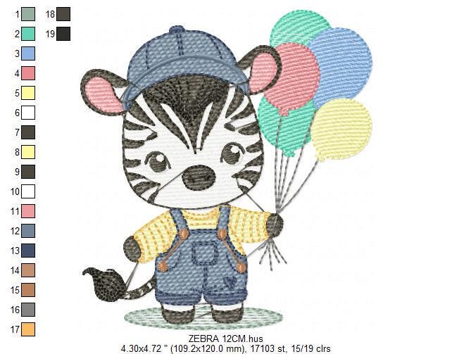 Zebra embroidery designs - Animal with balloons embroidery design machine embroidery pattern - Safari Party embroidery - instant download