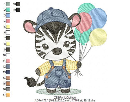 Zebra embroidery designs - Animal with balloons embroidery design machine embroidery pattern - Safari Party embroidery - instant download