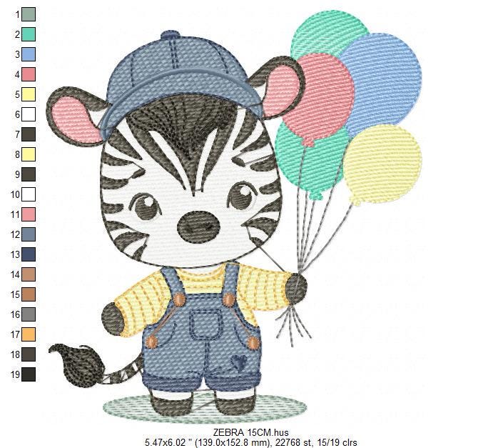 Zebra embroidery designs - Animal with balloons embroidery design machine embroidery pattern - Safari Party embroidery - instant download