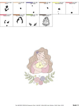 Load image into Gallery viewer, Mother with baby embroidery designs - Girl with newborn embroidery design machine embroidery pattern - Mama with flowers - instant download
