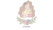 Load image into Gallery viewer, Mother with baby embroidery designs - Girl with newborn embroidery design machine embroidery pattern - Mama with flowers - instant download
