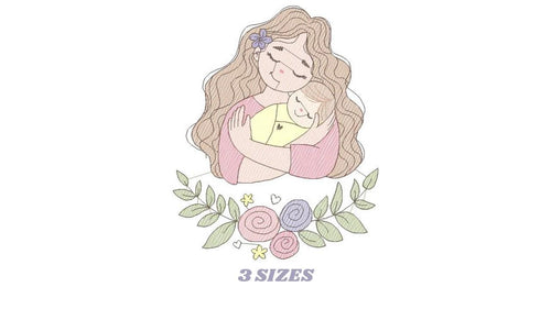 Mother with baby embroidery designs - Girl with newborn embroidery design machine embroidery pattern - Mama with flowers - instant download