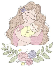 Load image into Gallery viewer, Mother with baby embroidery designs - Girl with newborn embroidery design machine embroidery pattern - Mama with flowers - instant download
