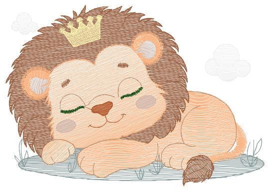 Sleeping Lion King embroidery designs - Safari animal embroidery design machine embroidery pattern - Baby boy embroidery - instant download
