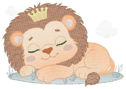 Sleeping Lion King embroidery designs - Safari animal embroidery design machine embroidery pattern - Baby boy embroidery - instant download