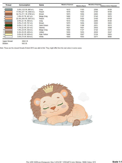 Sleeping Lion King embroidery designs - Safari animal embroidery design machine embroidery pattern - Baby boy embroidery - instant download