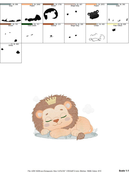Sleeping Lion King embroidery designs - Safari animal embroidery design machine embroidery pattern - Baby boy embroidery - instant download