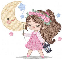 Cargar imagen en el visor de la galería, Girl with moon and lamp embroidery designs - Girl embroidery design machine embroidery pattern - Moon embroidery file - instant download pes
