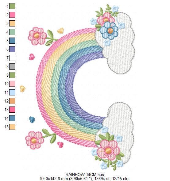 Rainbow with flowers embroidery design - Rainbow with clouds embroidery designs machine embroidery pattern - instant digital download pes