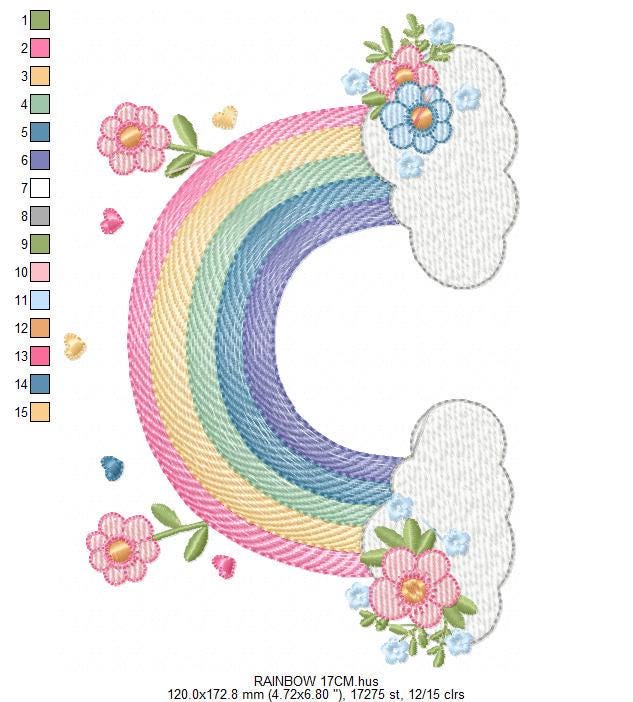 Rainbow with flowers embroidery design - Rainbow with clouds embroidery designs machine embroidery pattern - instant digital download pes