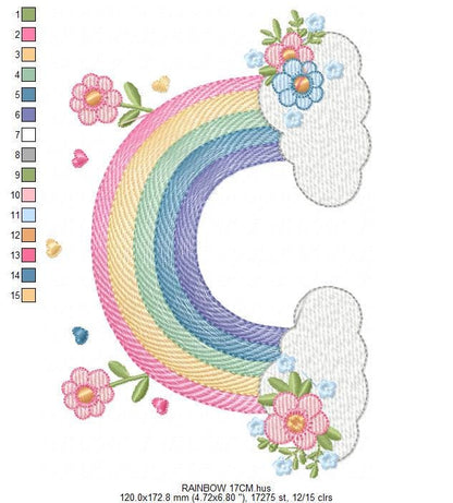 Rainbow with flowers embroidery design - Rainbow with clouds embroidery designs machine embroidery pattern - instant digital download pes