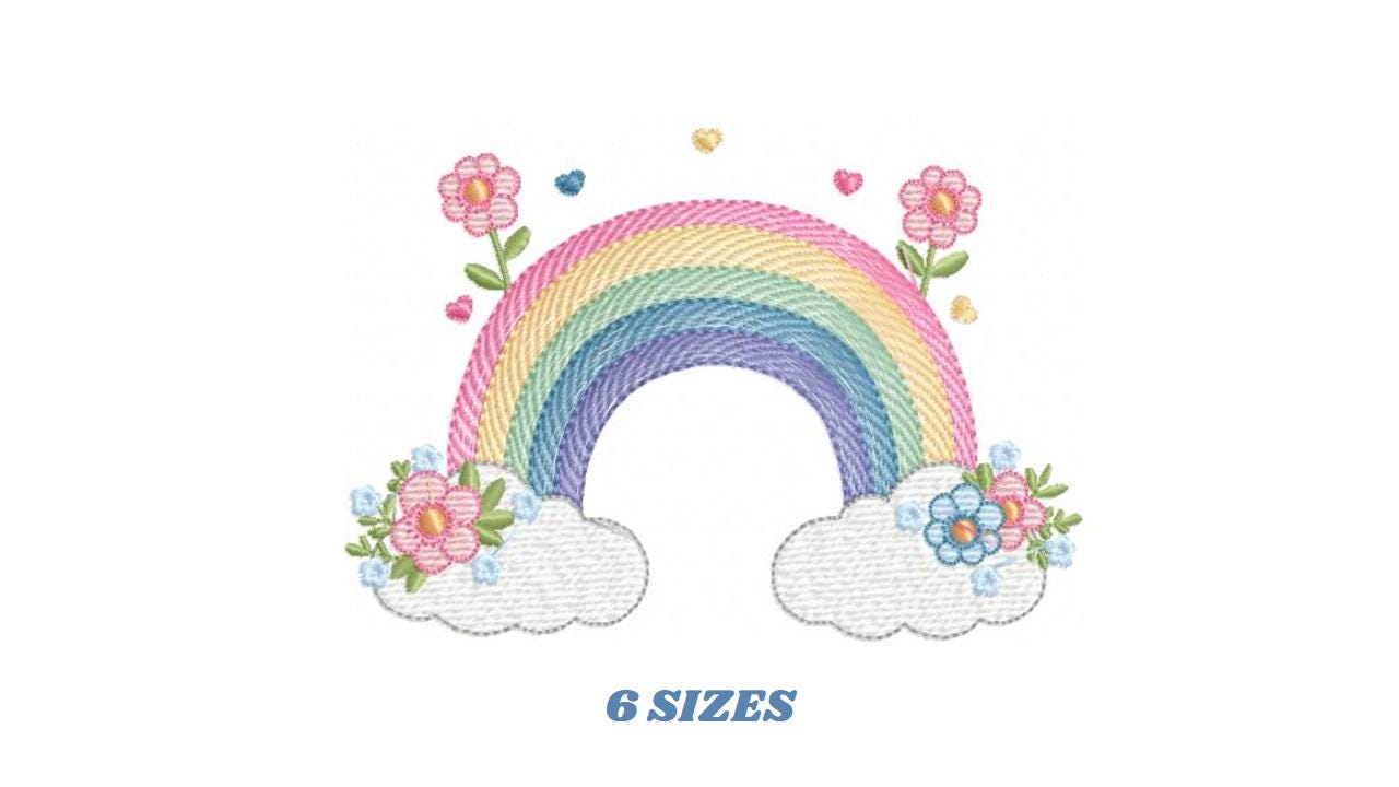 Rainbow with flowers embroidery design - Rainbow with clouds embroidery designs machine embroidery pattern - instant digital download pes