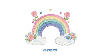 Rainbow with flowers embroidery design - Rainbow with clouds embroidery designs machine embroidery pattern - instant digital download pes