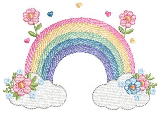 Rainbow with flowers embroidery design - Rainbow with clouds embroidery designs machine embroidery pattern - instant digital download pes