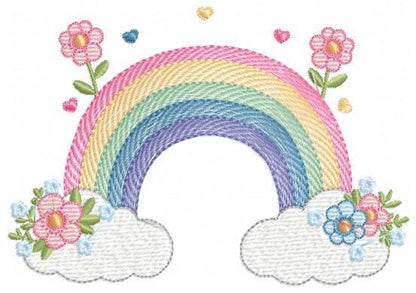 Rainbow with flowers embroidery design - Rainbow with clouds embroidery designs machine embroidery pattern - instant digital download pes