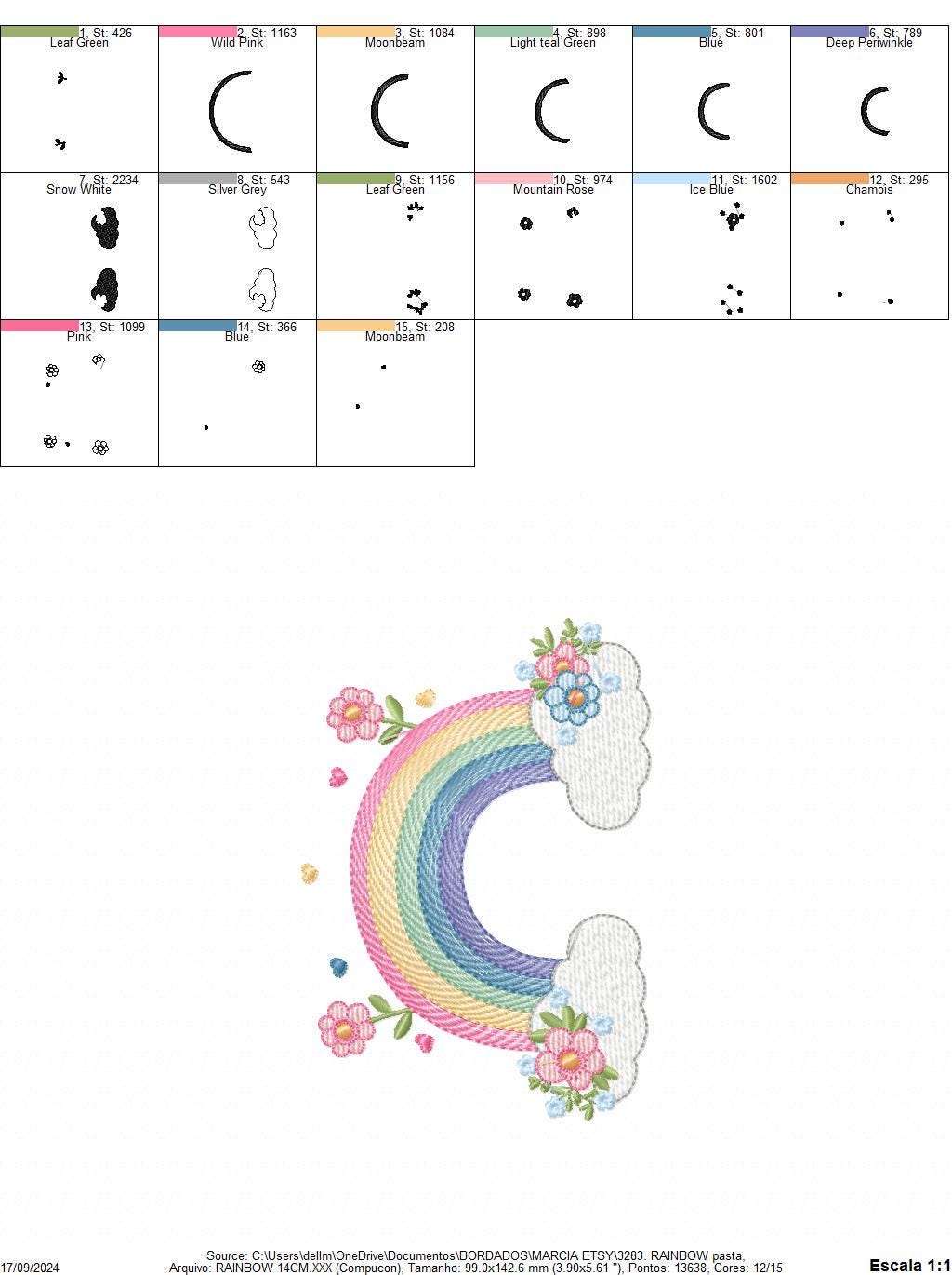 Rainbow with flowers embroidery design - Rainbow with clouds embroidery designs machine embroidery pattern - instant digital download pes