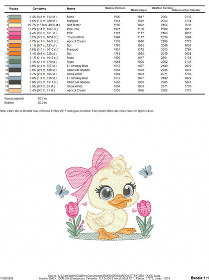 Female Duck embroidery design - Baby girl animal with big lace machine embroidery pattern - Instant digital download pes jef dst