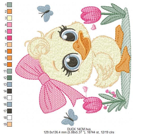 Female Duck with big lace embroidery design - Baby girl embroidery designs machine embroidery pattern - Animal embroidery - instant download