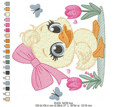 Female Duck with big lace embroidery design - Baby girl embroidery designs machine embroidery pattern - Animal embroidery - instant download