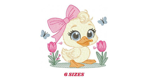 Female Duck with big lace embroidery design - Baby girl embroidery designs machine embroidery pattern - Animal embroidery - instant download