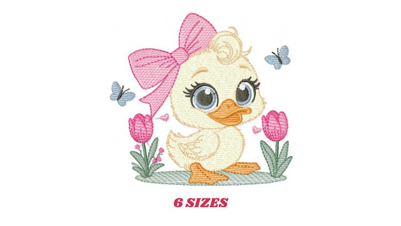 Female Duck embroidery design - Baby girl animal with big lace machine embroidery pattern - Instant digital download pes jef dst