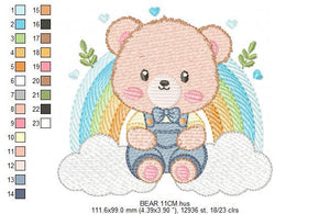 Bear with rainbow embroidery designs - Male Teddy embroidery design machine embroidery pattern - Boy embroidery file - instant download pes