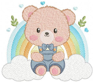 Bear with rainbow embroidery designs - Male Teddy embroidery design machine embroidery pattern - Boy embroidery file - instant download pes