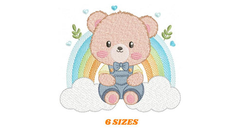 Bear with rainbow embroidery designs - Male Teddy embroidery design machine embroidery pattern - Boy embroidery file - instant download pes