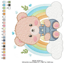 Bear with rainbow embroidery designs - Male Teddy embroidery design machine embroidery pattern - Boy embroidery file - instant download pes