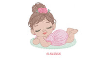 Load image into Gallery viewer, Sleeping girl with roses embroidery designs - Baby Girl with dress embroidery design machine embroidery pattern - instant download pes jef
