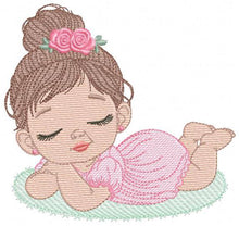 Load image into Gallery viewer, Sleeping girl with roses embroidery designs - Baby Girl with dress embroidery design machine embroidery pattern - instant download pes jef
