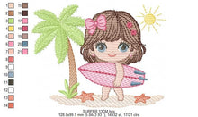 Load image into Gallery viewer, Surfer Girl embroidery designs - Beach Swimmer embroidery design machine embroidery pattern - Coconut tree embroidery - instant download
