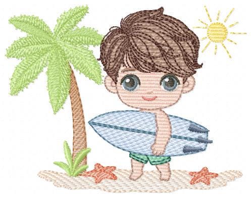Surfer boy embroidery designs - Beach Swimmer embroidery design machine embroidery pattern - Coconut tree embroidery file - instant download