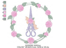 Cargar imagen en el visor de la galería, Scissors with flowers and Frame embroidery designs - Scissors embroidery design machine embroidery pattern - Rose wreath embroidery download
