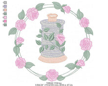 Load image into Gallery viewer, Thread with flower embroidery designs - Frame with roses embroidery design machine embroidery pattern - Wreath embroidery - instant download
