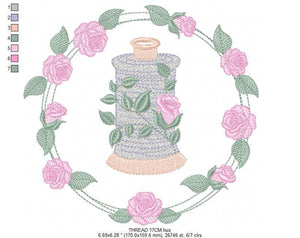 Thread with flower embroidery designs - Frame with roses embroidery design machine embroidery pattern - Wreath embroidery - instant download