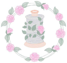 Load image into Gallery viewer, Thread with flower embroidery designs - Frame with roses embroidery design machine embroidery pattern - Wreath embroidery - instant download
