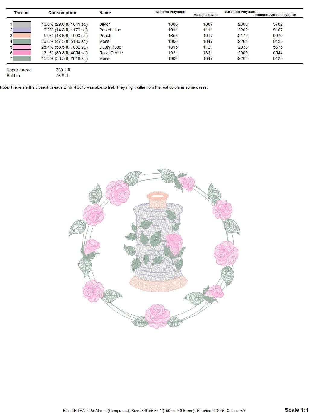 Thread with flower embroidery designs - Frame with roses embroidery design machine embroidery pattern - Wreath embroidery - instant download