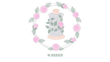 Load image into Gallery viewer, Thread with flower embroidery designs - Frame with roses embroidery design machine embroidery pattern - Wreath embroidery - instant download
