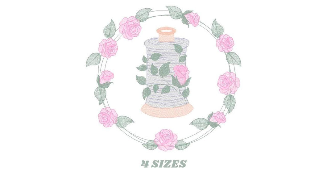 Thread with flower embroidery designs - Frame with roses embroidery design machine embroidery pattern - Wreath embroidery - instant download