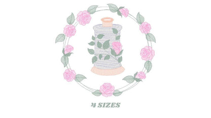Thread with flower embroidery designs - Frame with roses embroidery design machine embroidery pattern - Wreath embroidery - instant download